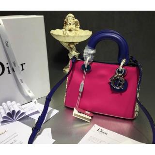 Designer Replica Dior Calfskin and Python Diorissimo Mini Bag Fushia/Purple With Silver Hardware