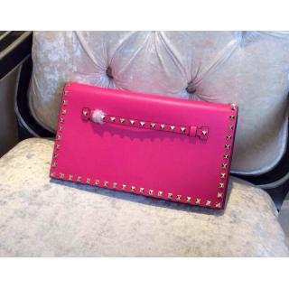 Designer Valentino Rockstud Platinum Finish Studs Clutch Bag Fushia