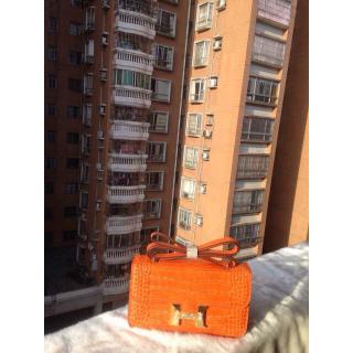 Fake Best Hermes Constance 28cm Elan Epsom Crocodile Pattern Bag Orange Togo Leather