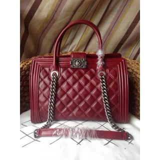 Fake Chanel Boy Quilted Leather Large Shopping Tote Bag Date Red