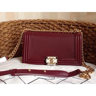 Fake Chanel Cube Embossed Le Boy Flap Shoulder Bag Burgundy at DE