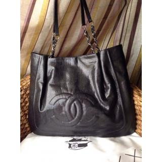 Fake Chanel Deerskin Leather Shoulder Bag Black at US