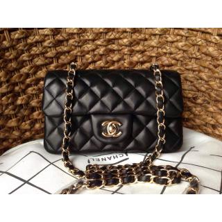 Fake Chanel Lambskin Leather Classic Double Flap Shoulder Bag Black