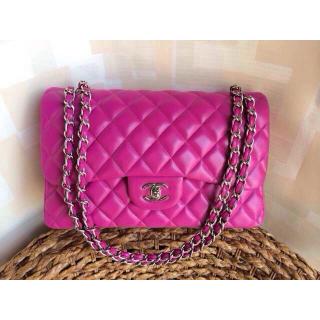 Fake Chanel Lambskin Leather Classic Double Flap Shoulder Bag Rose