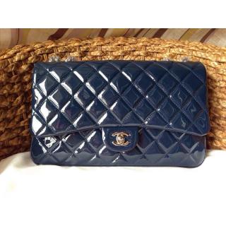 Fake Chanel Lambskin Patent 3 Jumbo Flap Bag A94024 RoyalBlue