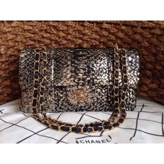 Fake Chanel Python Leather Classic 2.55 Flap Bag Black&Gold