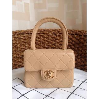 Fake Chanel Vintage Leather Mini Tote Bag Apricot