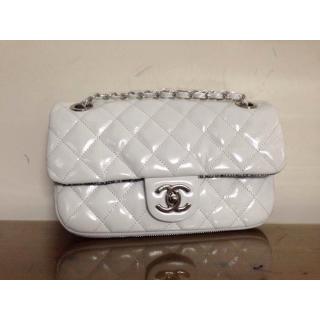 Fake Designer Chanel Leather Tweed Classic Flap Shoulder Bag White AU