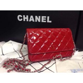 Fake Replica Chanel Classic WOC Patent Leather Wallet On Chain Bag Red AU