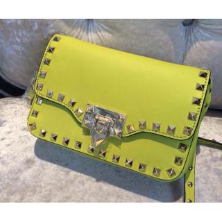 Fake Valentino Rockstud Chain Flap Shoulder Bag 00551 Fluo Yellow