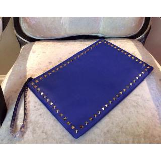 Fake Valentino Rockstud Platinum Studs Clutch Bag Blue