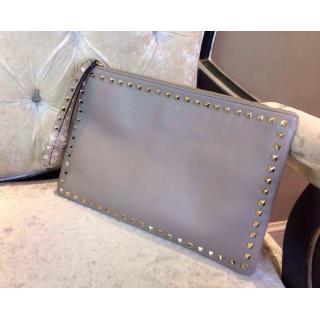 Fake Valentino Rockstud Platinum Studs Clutch Bag Gray