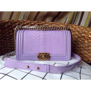 Fashion Chanel Le Boy Flap Shoulder Medium Bag In Original Python Leather Lavender