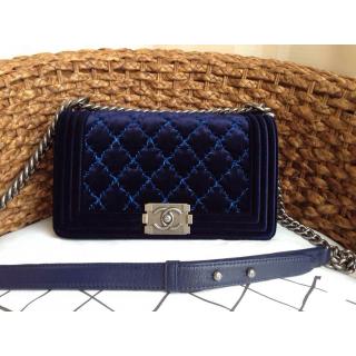 Fashion Imitation Chanel Velvet Le Boy Large Stitch Flap Bag Blue 2014 AU