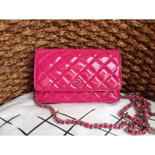 Fashion Replica Chanel Classic WOC Patent Leather Wallet On Chain Bag Fushia