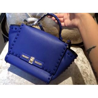 Fashion Valentino Rockstud Leather Flap Shoulder Tote Bag 00880 Blue