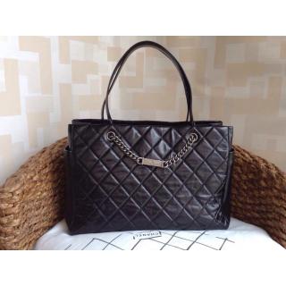 First-Class Chanel Calfskin Shopping Tote Bag with Chanel Nameplate Black Fall 2014