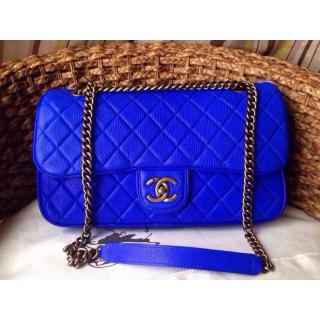 First-Class Chanel Deerskin Leather Classic Flap Shoulder Bag Electric Blue Cruise Dubai 2015