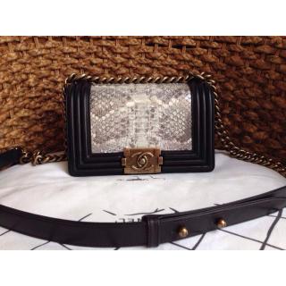 First-Class Chanel Le Boy Flap Shoulder Small Bag In Original Python Leather White