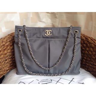 High Quality Chanel Nylon Shopping Flap Shoulder Tote Bag 2014 Grey