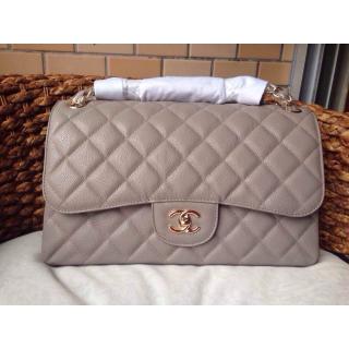 High Quality Chanel Quilted Calfskin Leather Classic Double Flap Shoulder Bag Gray