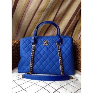 High Quality Chanel Quilted Leather Shopping Shoulder Tote Bag Electric Blue