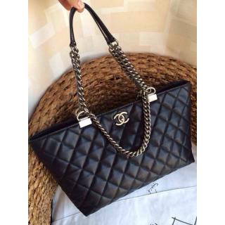 High Quality Copy Chanel Calfskin Leather Shoulder Tote Bag Black 2014 at US