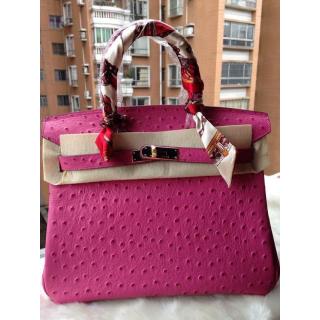 Hot Hermes Birkin Ostrich Pattern Leather Bag Fushia For Sale