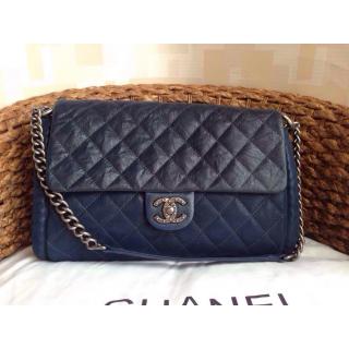 Imitation 1:1 Chanel Quilted Leather Patchwork with Studded CC Logo Flap Bag Blue at CA