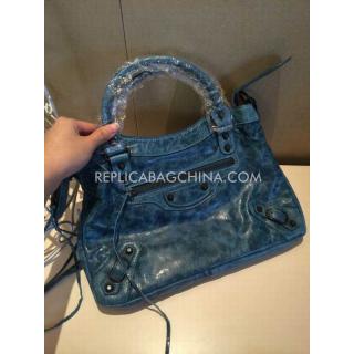 Imitation Balenciaga Motorcycle Blue Handbag