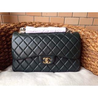 Imitation Best Chanel Lambskin Leather Classic Double Flap Shoulder Bag Dark Green