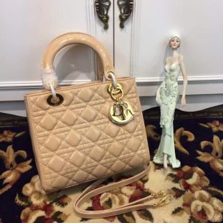 Imitation Best Lady Dior Medium Bag in Patent Leather Apricot With Gold Hardware