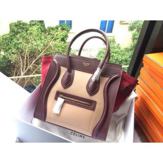 Imitation Celine Luggage Micro Bag in Original Leather Beige&Wine&Red