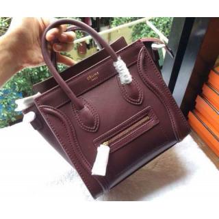 Imitation Celine Luggage Micro Bag in Original Leather Wine Online