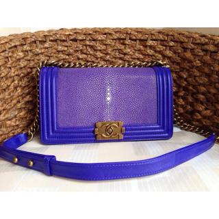 Imitation Chanel Boy Flap Shoulder Bag In Original Pearl Leather Purple&Blue