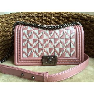 Imitation Chanel Braided Lambskin Boy Flap Bag A90626 Pink Runway 2015