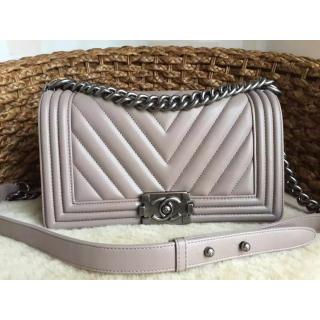 Imitation Chanel Calfskin Chevron Quilting Boy Flap Bag Gray 2015