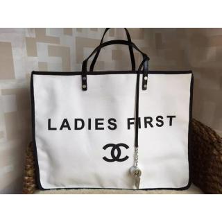 Imitation Chanel Canvas Shopping Tote Bag with Whistle "LADIES FIRST" 2015