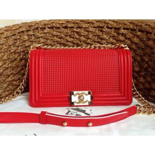 Imitation Chanel Cube Embossed Le Boy Flap Shoulder Bag Red AU