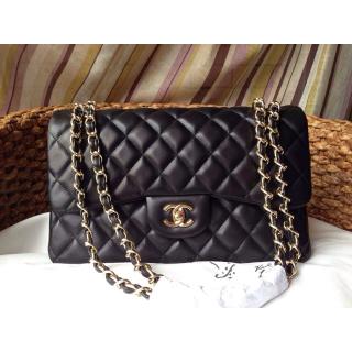 Imitation Chanel Lambskin Leather Classic Double Flap Shoulder Bag Black