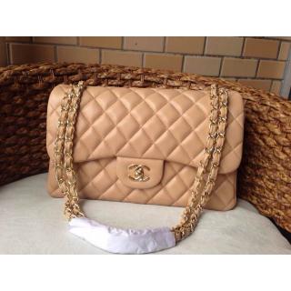 Imitation Chanel Lambskin Leather Classic Double Flap Shoulder Bag Nude