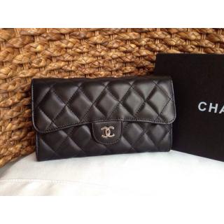 Imitation Chanel Lambskin Leather Flap Wallet Black