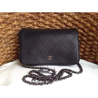 Imitation Chanel Lambskin Leather WOC Wallet On Chain Bag Black at CA