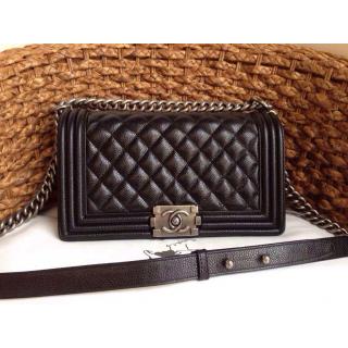 Imitation Chanel Le Boy Clemence Leather Flap Shoulder Bag Black