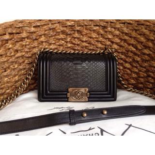 Imitation Chanel Le Boy Flap Shoulder Small Bag In Original Python Leather Black