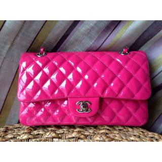 Imitation Chanel Patent Leather Classic Double Flap Shoulder Bag Fushia at CA