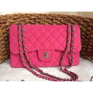 Imitation Chanel Quilted Calfskin Leather Classic Double Flap Shoulder Bag Fushia