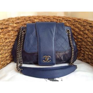 Imitation Chanel Quilted Calfskin Leather Messenger Flap Shoulder Bag Blue Fall 2014 at AU