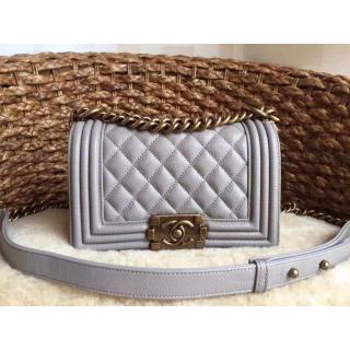 Imitation Chanel Small Boy Flap Shoulder Bag Gray in Caviar Leather with Hardware Sold Online