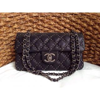 Imitation Chanel Studded Leather Classic Double Flap Shoulder Bag Black Dallas Fall 2014 at US